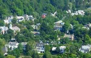 top view image of group of houses among the trees