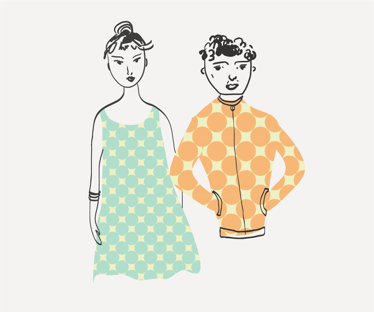 Drawing of couple wearing designed dress