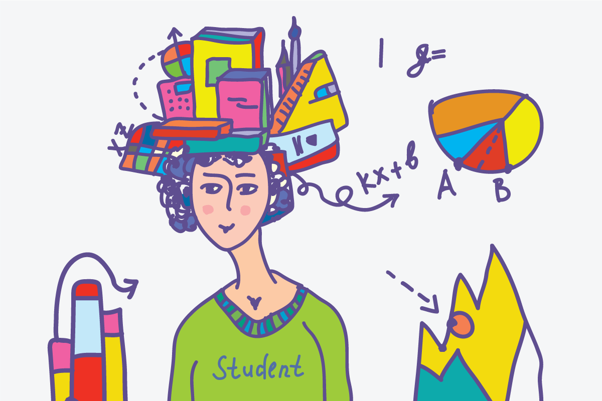 Young girl thinking about formulas education, knowledge and literature