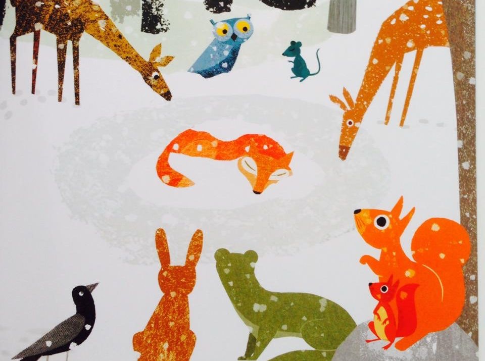 group of animals in the  snow