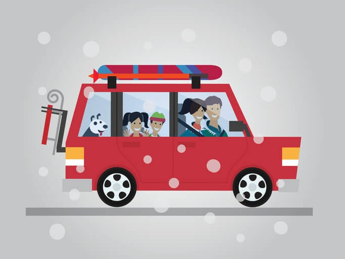 family road trip travel by car with kids vector illustration