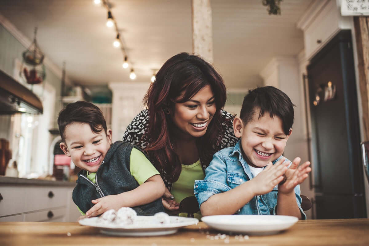 A mother is teaching to her kids