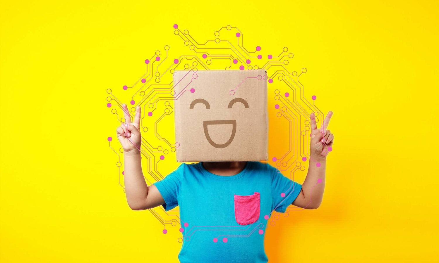 boy with a cardboard box over his head
