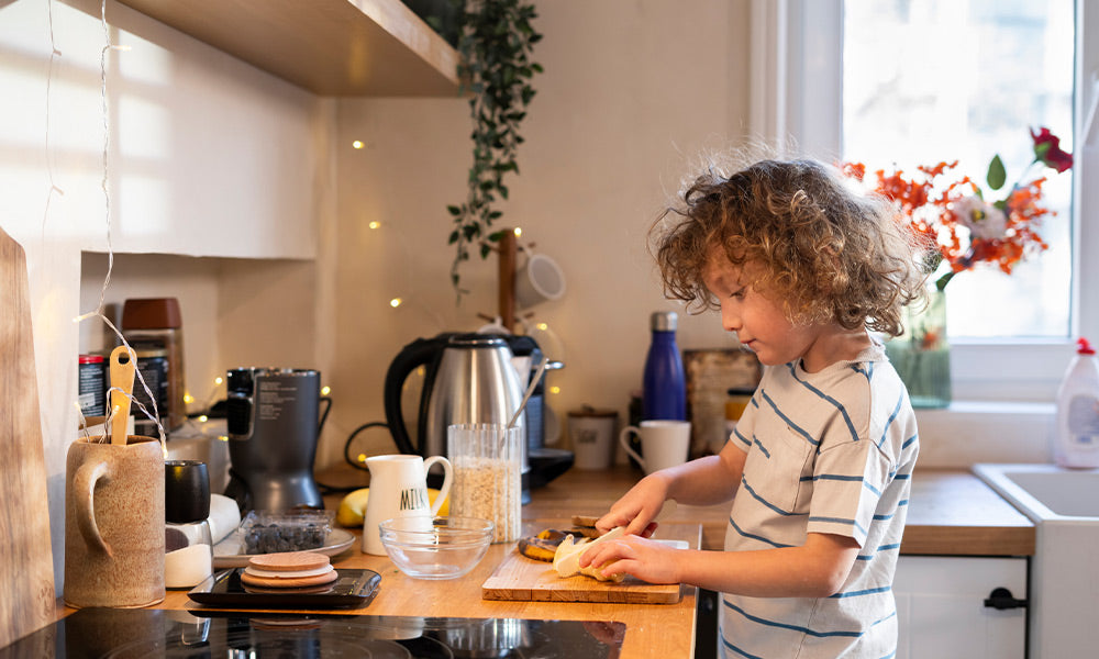 child in kitchen