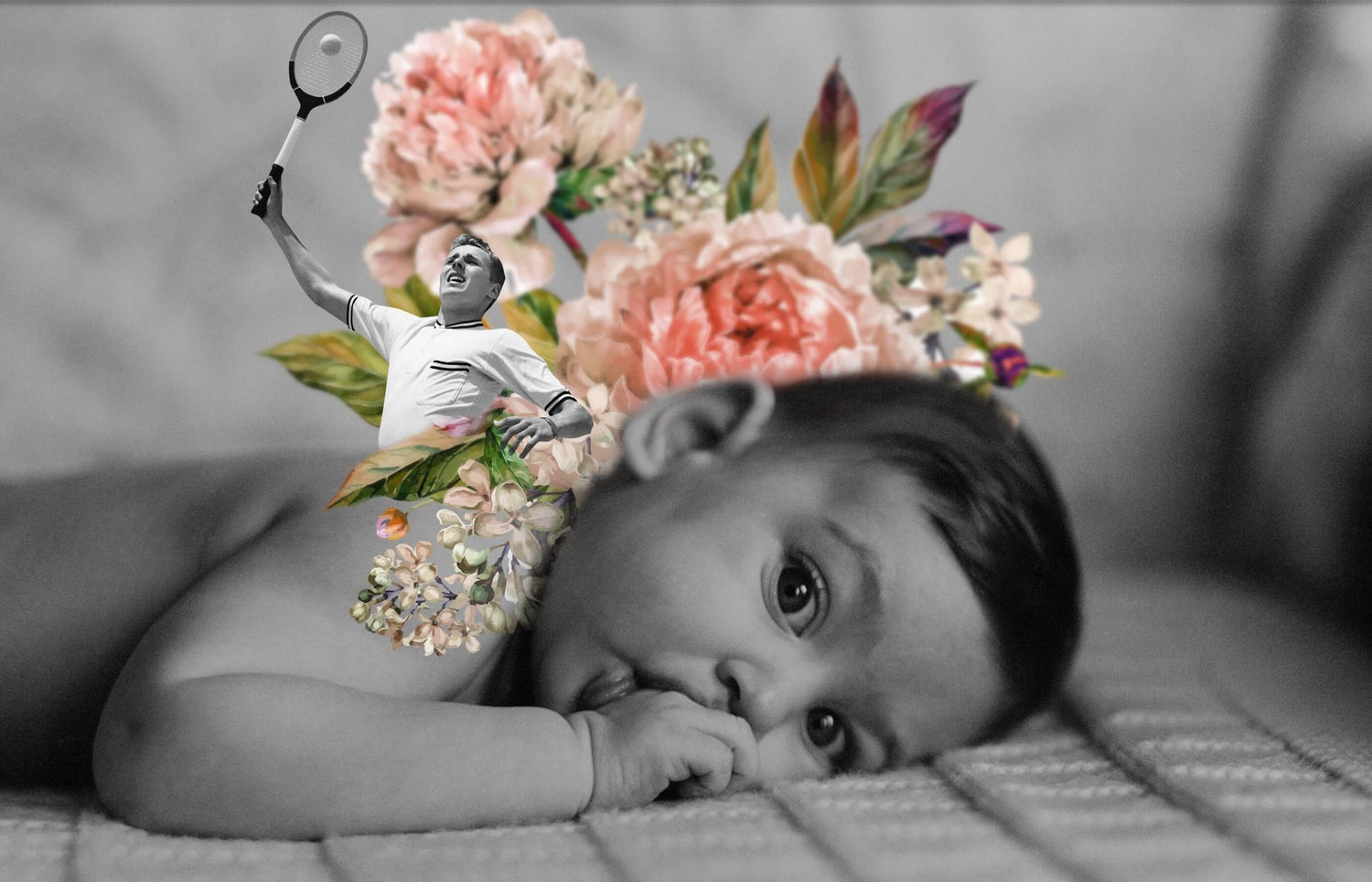 baby with flowers on its head