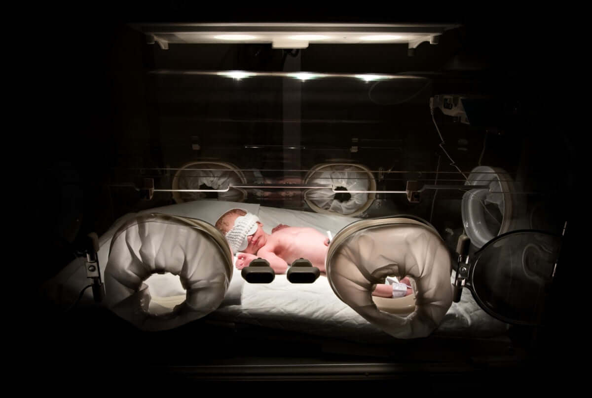 New born test tube baby slepping in a laboratory