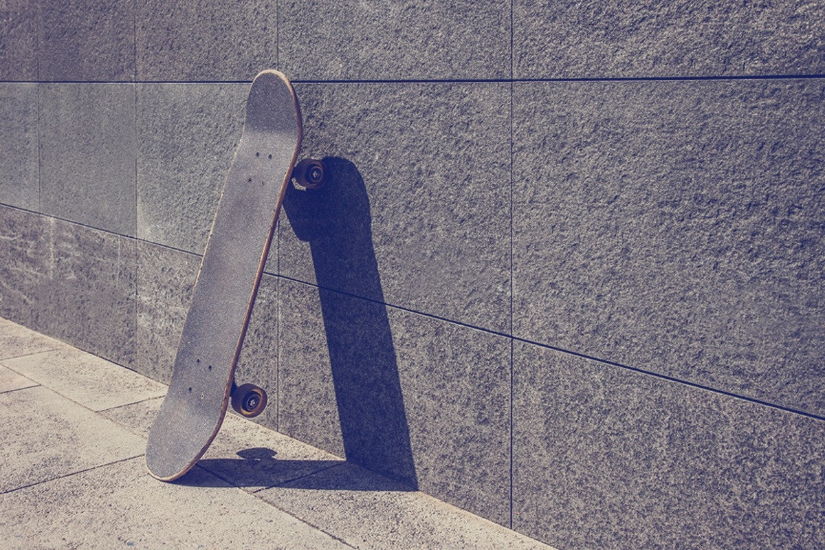 skateboard against a wall
