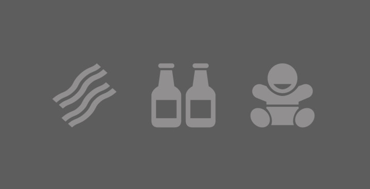 icons of bacon bottles and a baby light grey background