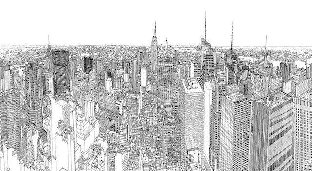 pencil sketch of manhattan new york city
