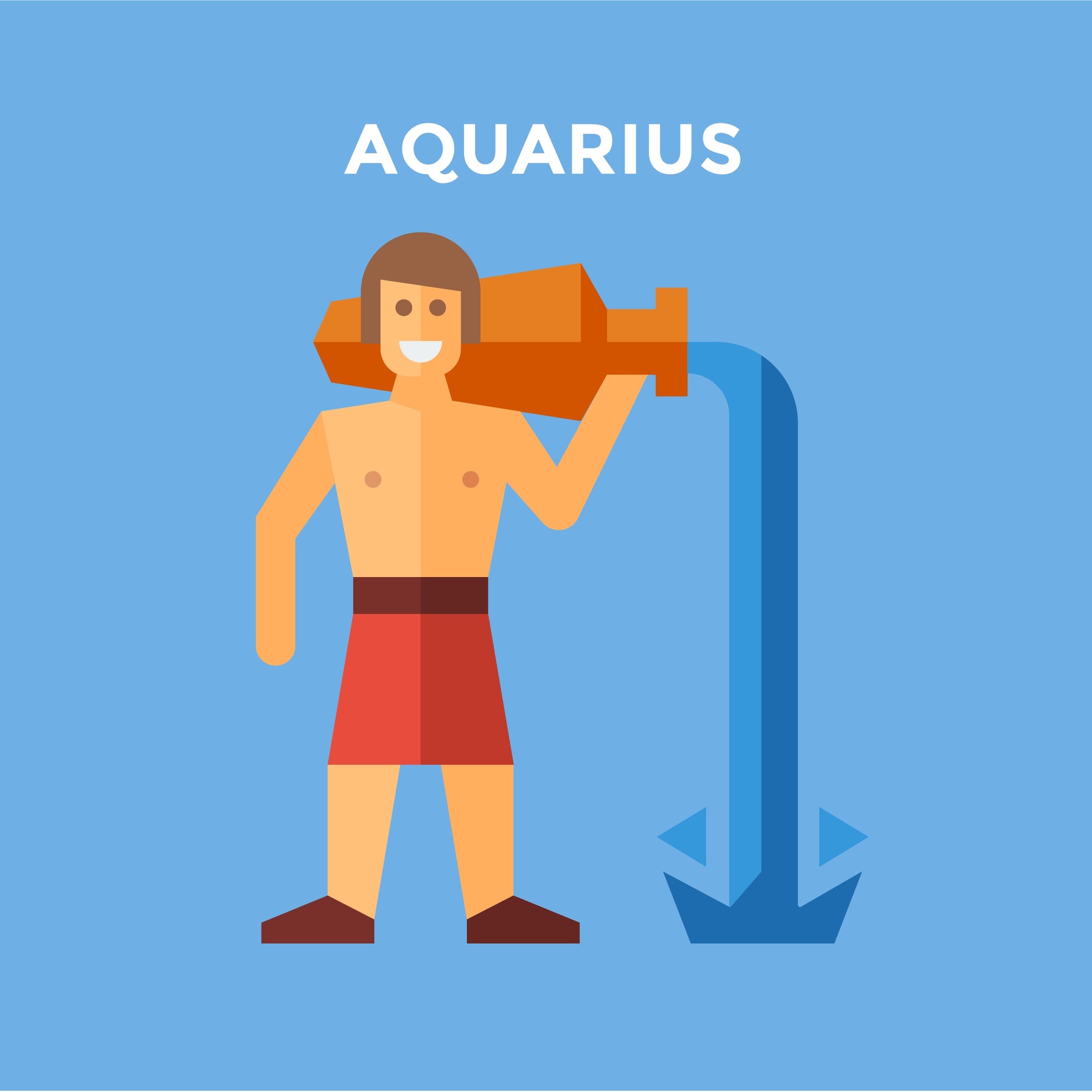 Animation of  man pouring water from pot with caption aquarius