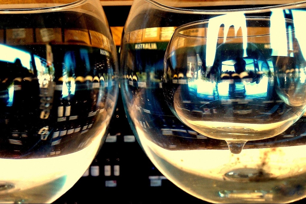 close up view of two empty wine glasses