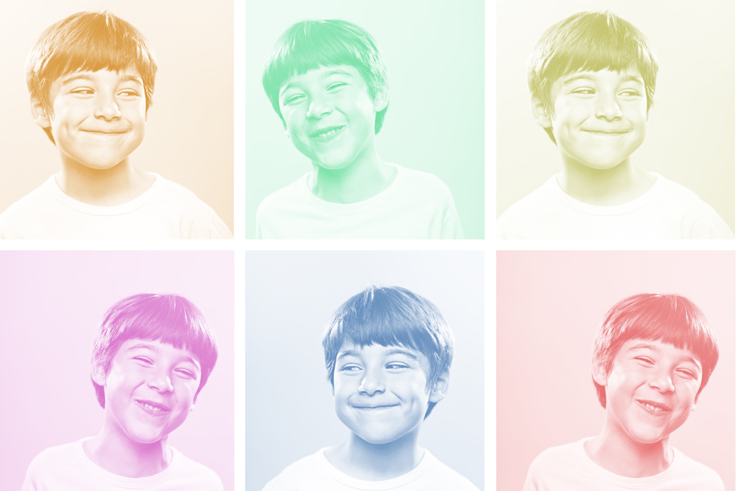Young boy kid with different facial expressions set and diffreent backgroung color
