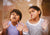  young girl and boy  close up on face reflecting in a mirror