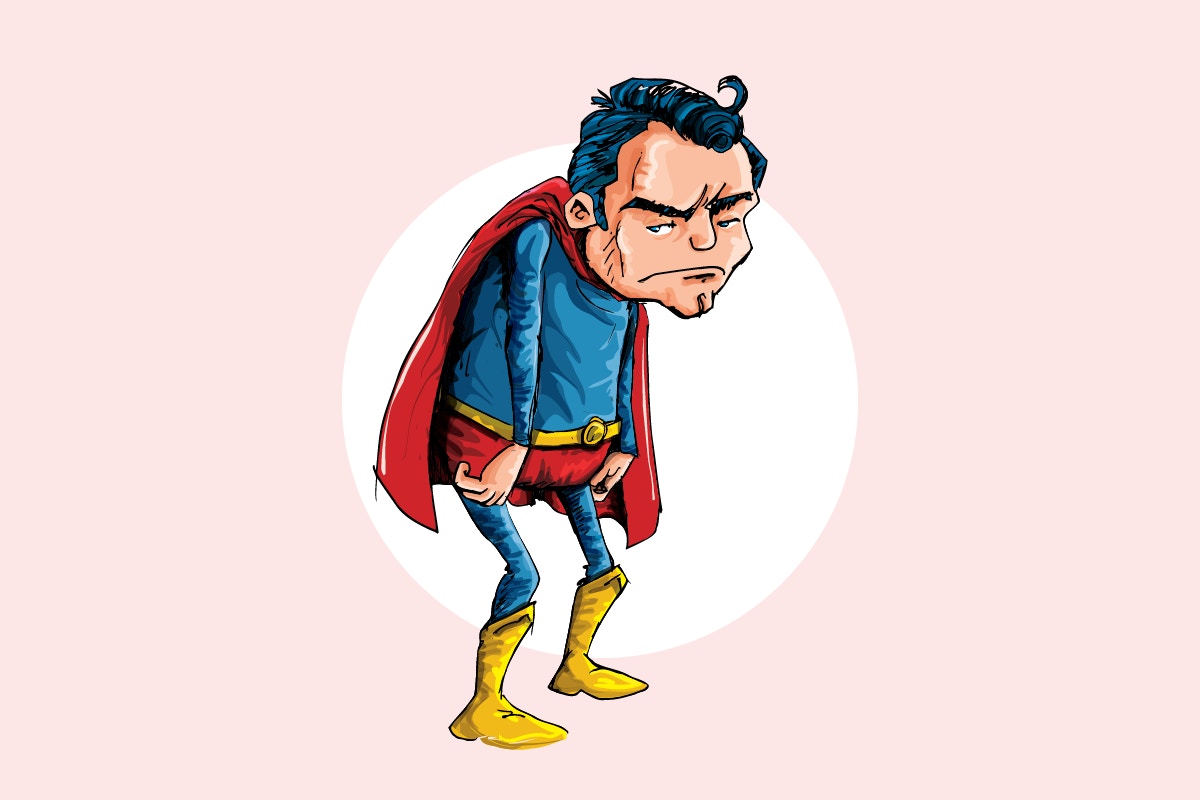 animation of tired super hero