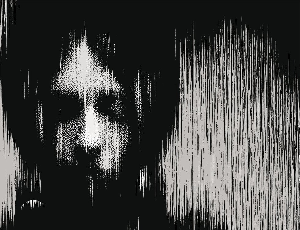 an image of a lady using abstract black and white vertical lines and stripes background