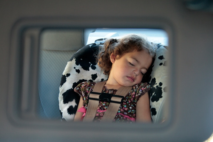 Baby Girl Sleeping In A Car Seat.