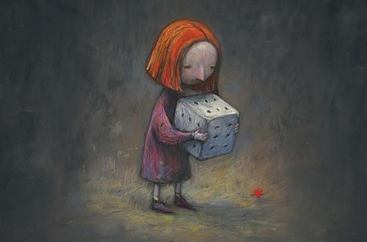 illustration of a girl holding a big die 