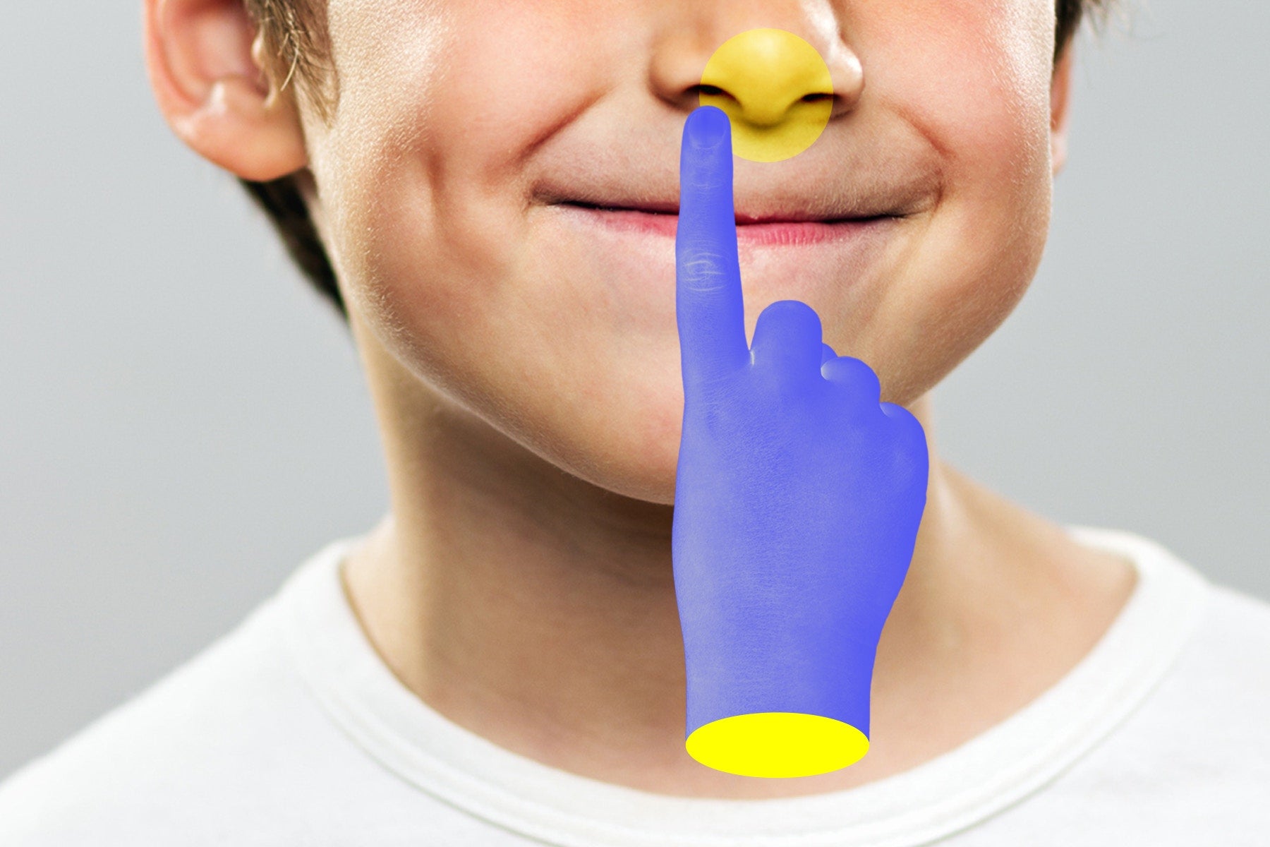 finger pointing  to nose
