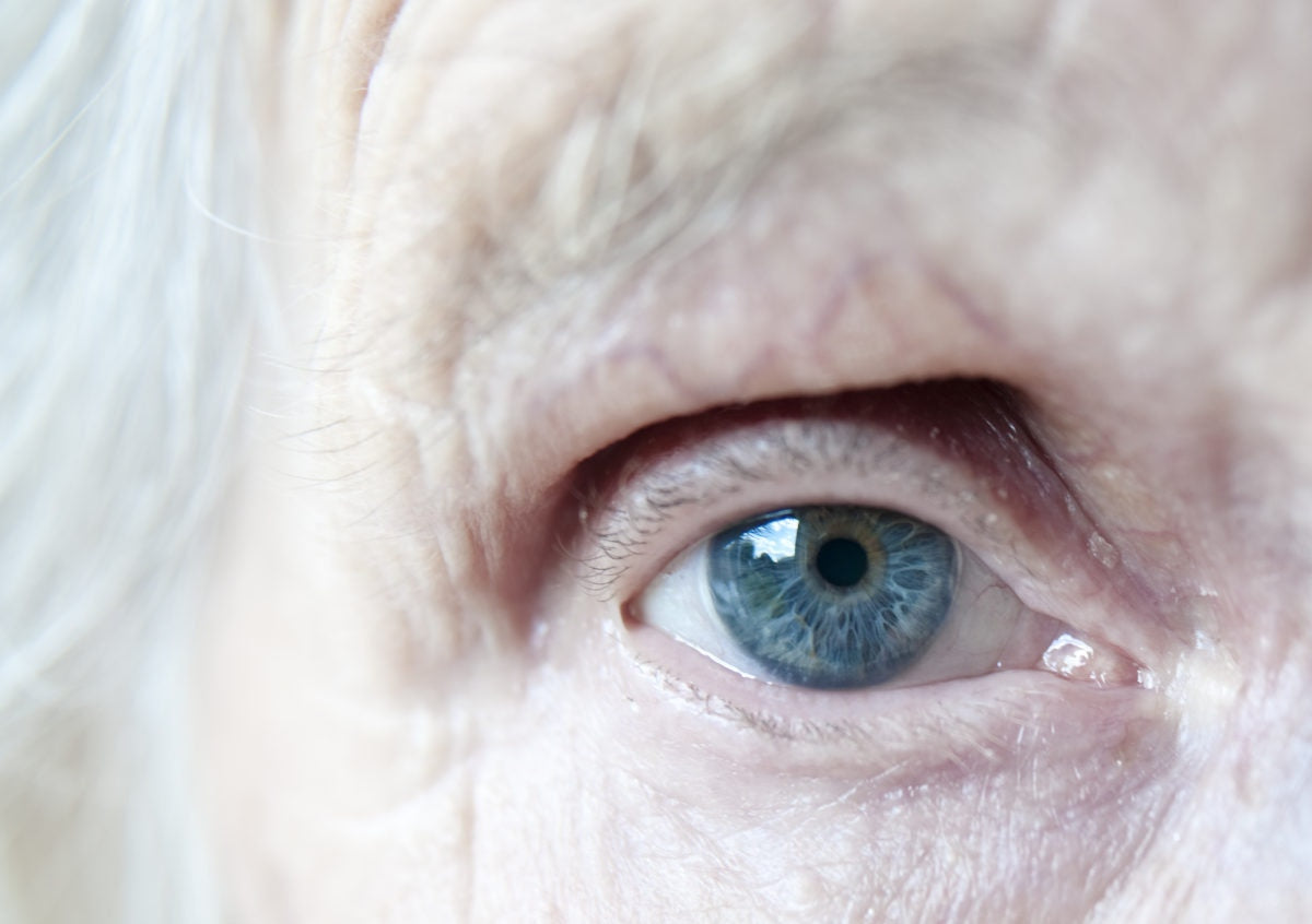 close up of old person's eyeball