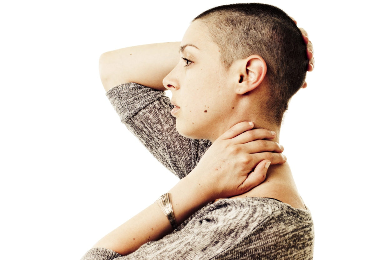 young woman with short hair after chemo