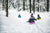 Childrens sliding on the snow 
