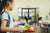 Girl  holding tray with healthyfood at school canteen
