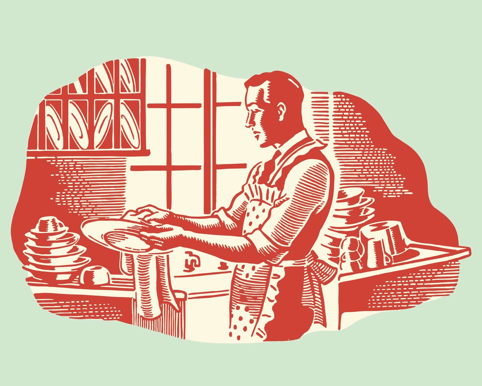 cartoon of man washing dishes
