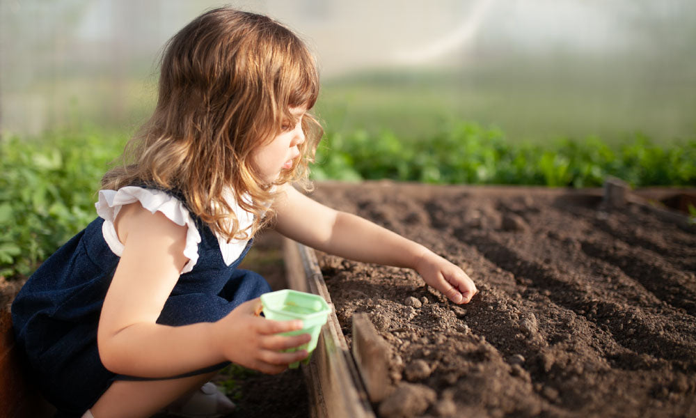 girl planting seeds in the ground 