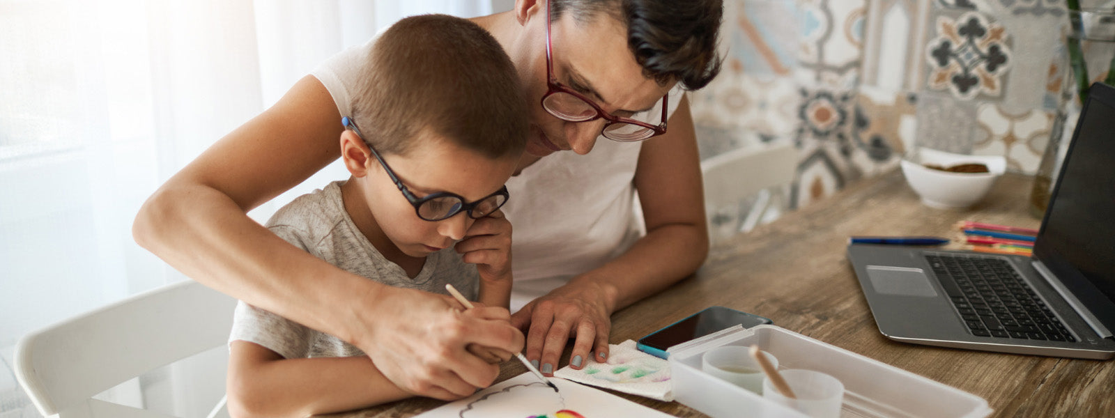 mother and son painting